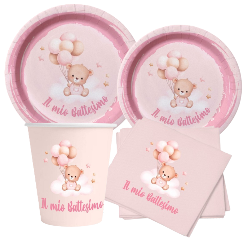 Set Battesimo bambina Rosa 24 ospiti