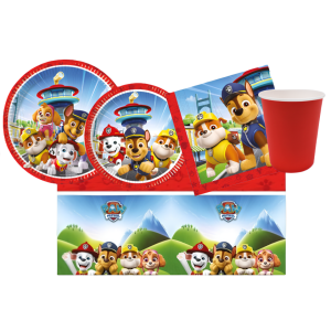 Kit compleanno paw patrol per 8 persone - set festa con piatti 23cm e piatti 18cm, bicchieri, tovaglioli e tovaglia - addobbi tema paw patrol per bambini