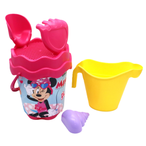 Set giochi mare  minnie 5 pezzi per bambini – secchiello con accessori spiaggia, annaffiatoio, paletta, rastrello e formina – giocattoli mare estate bambini
