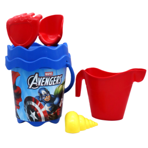 Set giochi mare  avengers 5 pezzi per bambini – secchiello con accessori spiaggia, annaffiatoio, paletta, rastrello e formina – giocattoli mare estate bambini
