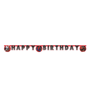 Festone in carta spiderman, scritta happy birthday 12,5cm x 2mt, decorazioni festa a tema spiderman