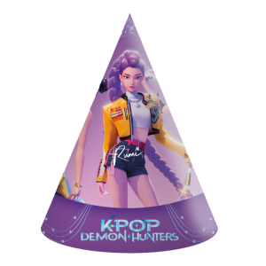 Cappellini in carta cono k-pop demon hunters, confezione da 6, dimensione 16x12cm, decorazioni per festa a tema k-pop