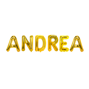 Palloncini nome andrea, kit scritto con lettere oro altezza 35cm