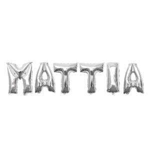 Palloncini nome mattia, kit scritto con lettere argento altezza 35cm