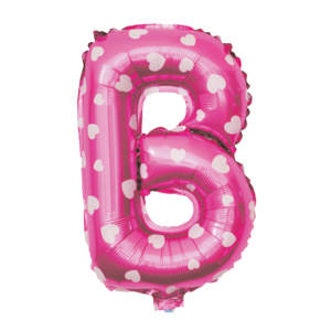 Palloncino lettera b metal rosa fantasia a cuori, dimensione 35cm