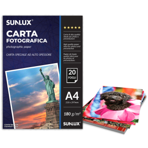 Carta fotografica a4 180 g/m² lucida – 20 fogli per stampanti – carta fotografica premium ad alta definizione per foto, presentazioni, brochure e stampe a colori