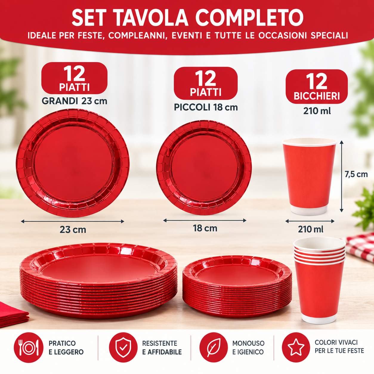 Set Tavola Monouso Rosso Metal