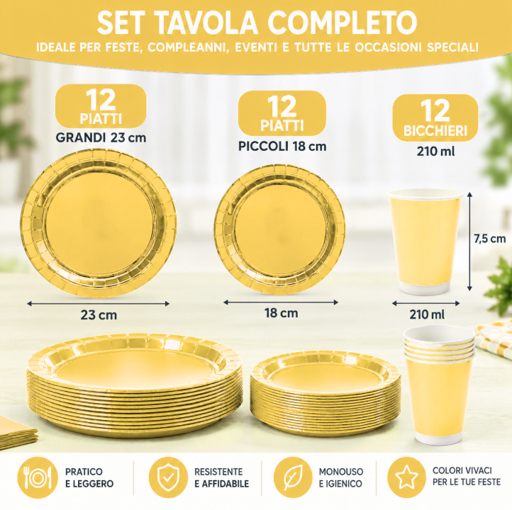 Set Tavola Monouso Oro Metal