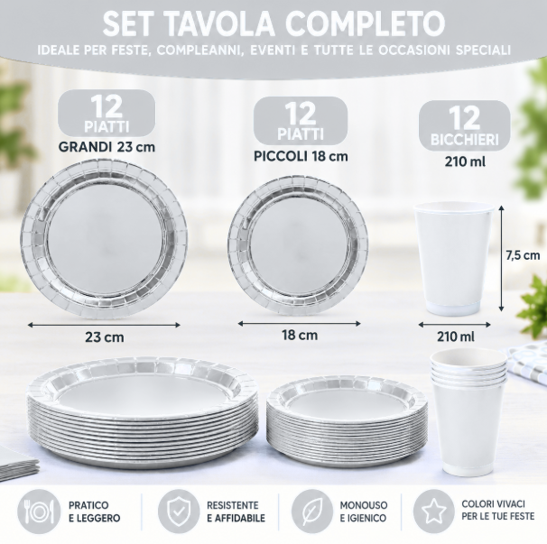 Set Tavola Monouso Argento Metal