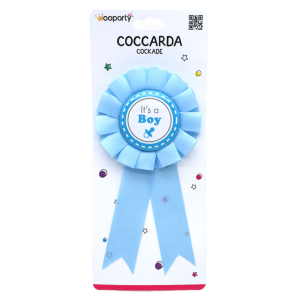 Coccarda boy gender reveal, decorazione festa it's a boy, dimensione 16cm