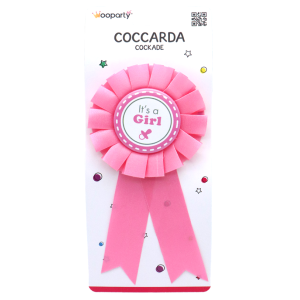 Coccarda girl gender reveal, decorazione festa it's a girl, dimensione 16cm