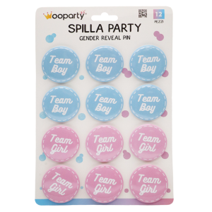 Spilla gender reveal, team boy e team girl, decorazione festa boy or girl