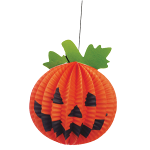 Decorazione halloween zucca in carta, appendibile, dimensione 12x15cm