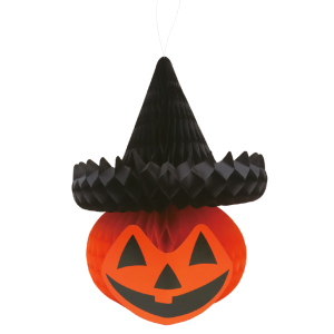 Decorazione halloween zucca in carta, appendibile, dimensione 24x28cm