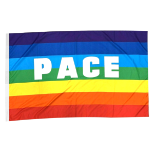 Bandiera della pace 90 x 150 cm – bandiera arcobaleno con scritta pace – rainbow flag multicolore per casa, balcone, eventi, manifestazioni e decorazioni