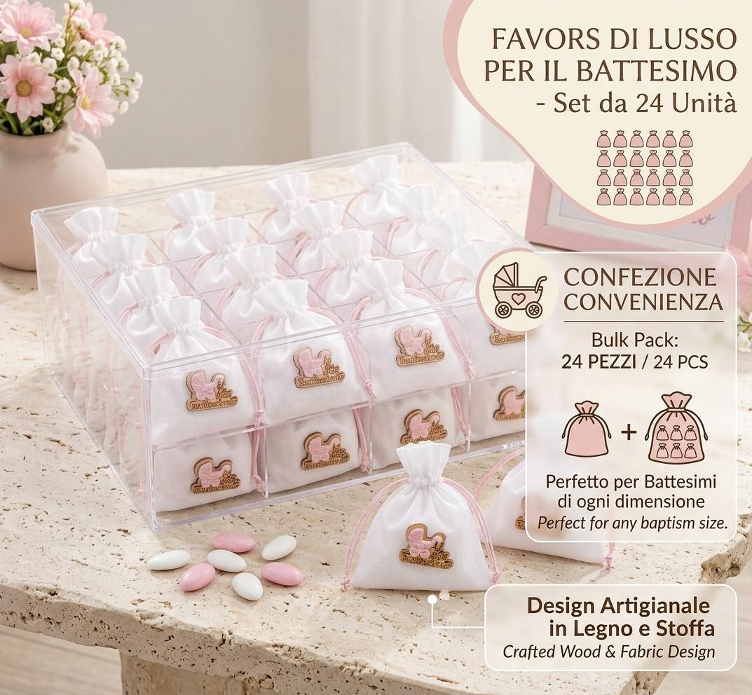 Sacchetto Bomboniera Battesimo Rosa