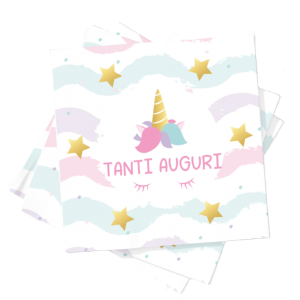 Tovaglioli in carta tema unicorn, confezione da 12, compleanno bambina a tema unicorno